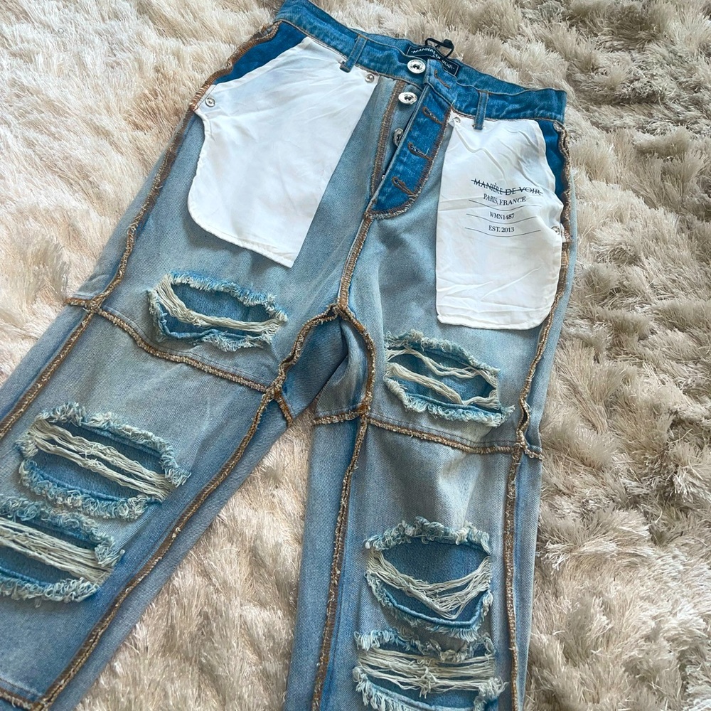Maniere De Voir inside out distressed jeans. Brand New! Never worn!